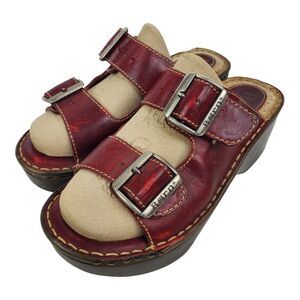 BORN Sandals Womens Size 7 Red Leather Casual Slip-On Double Buckle Boho B3419